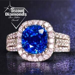 Radiant Cut Blue Sapphire White Baguette Diamond Ring  on 925 Silver Band